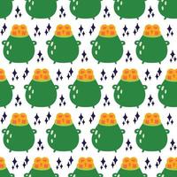 Saint Patrick's Day vector seamless pattern with pot leprechaun