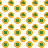 Saint Patrick's Day vector seamless pattern with golden coins clover