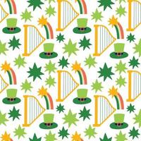 Saint Patrick's Day vector seamless pattern with  ireland rainbow harp