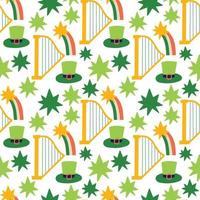 Saint Patrick's Day vector seamless pattern with  ireland rainbow harp