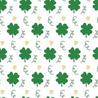 Saint Patrick's Day vector seamless pattern with green clover heart
