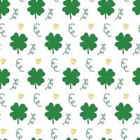 Saint Patrick's Day vector seamless pattern with green clover heart