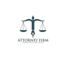 Lawyer legal law firm logo with scale icon and judge on white background, vector illustration.
