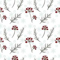 Seamless pattern of winter berries twigs and snowflakes. vector