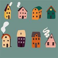 Cute bright houses hand drawn vintage style vector