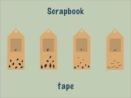 Scrapbook tags on green background tags with illustrations vector