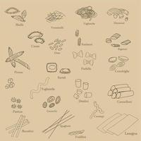 Pasta types hand drawn vector set