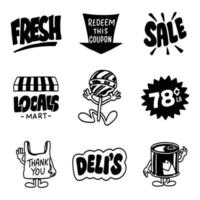 Set of illustration Hand drawing grocery icons, good for social media content, print base application and merchandise. vector