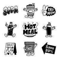 Set of illustration Hand drawing grocery icons, good for social media content, print base application and merchandise. vector