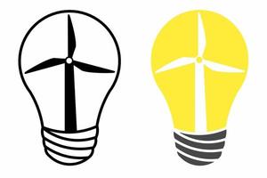 Renewable energy concept vector flat illustration. Windmills wind turbines and green trees inside of light bulb. Wind power alternative energy resource. Ecology protection and environment conservation