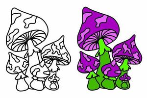 Funny mushroom with a doodle pattern. Coloring book for children and adults vector