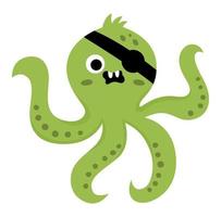 vector pirata pulpo icono. linda mar animal ilustración. uno ojo tesoro isla cazador con ojo parche. gracioso pirata fiesta elemento para niños. raya imagen aislado en blanco antecedentes