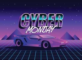 Cyber Monday Retro 80s sci-fi futuristic style background. Vector retro futuristic synth wave illustration