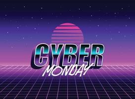 Cyber Monday Retro 80s sci-fi futuristic style background. Vector retro futuristic synth wave illustration