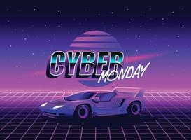 Cyber Monday Retro 80s sci-fi futuristic style background. Vector retro futuristic synth wave illustration