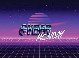 Cyber Monday Retro 80s sci-fi futuristic style background. Vector retro futuristic synth wave illustration