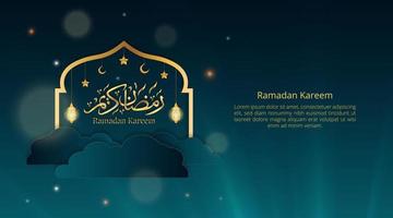 Ramadan Kareem background with cutting paper calligraphy and lantern vector