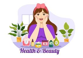 Beauty and Health Illustration with Natural Cosmetics and Eco Products for Problematic Skin or Treatment Face in Women Cartoon Hand Drawn Templates vector