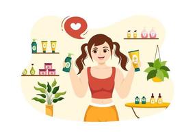 belleza y salud ilustración con natural productos cosméticos y eco productos para problemático piel o tratamiento cara en mujer dibujos animados mano dibujado plantillas vector