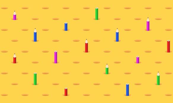 Seamless geometric pattern with colorful pencils in flat style. Vector. vector