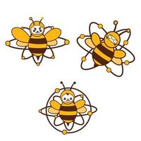 conjunto atómico abeja personaje logo y vector icono