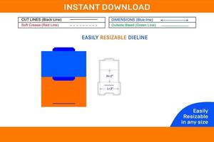 invitación sobre 2x3 pulgada dieline modelo y 3d sobre caja dieline y 3d caja vector