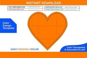 Heart shaped envelope dieline template and 3D envelope design Color Design Template vector