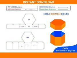 hexagonal caja con tapa, regalo caja dieline modelo caja dieline y 3d caja vector