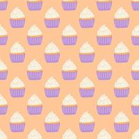 Seamless pattern with delicious cupcake in cartoon style. Vector background with sweets, dessert, pastries.