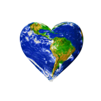 3d interpretazione a forma di cuore pianeta terra con il parola amore su esso, un' blu cuore con il parole mondo terra giorno su esso, mondo terra giorno, ambiente giorno, habitat natura giorno, in via di estinzione specie png