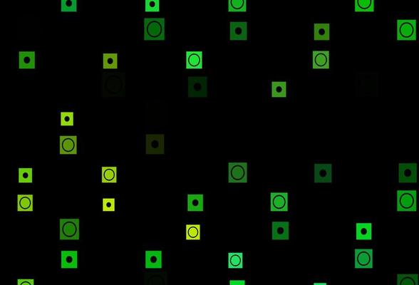 Dark Green, Yellow vector backdrop with circles, squares.