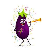 Cartoon eggplant vegetable character on birthday vector