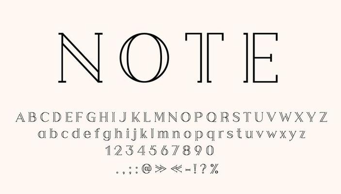 Vintage font alphabet, antique serif type outline