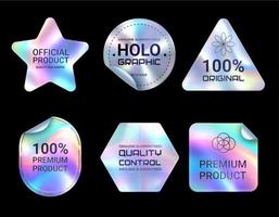 Quality hologram stickers, iridescent labels vector