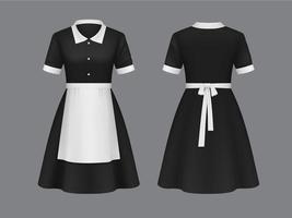 Maid, waitress uniform, hotel worker dress mockup vector