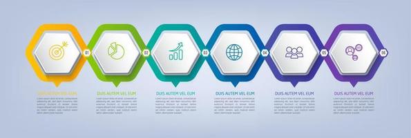 negocio infografía modelo con paso o opción diseño. infografia seis opciones diagrama con hexágonos. vector diseño.