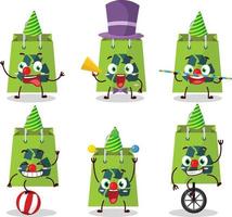 dibujos animados personaje de reciclar bolso con varios circo muestra vector