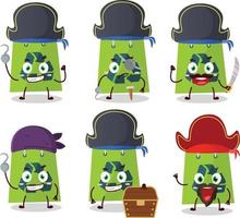 dibujos animados personaje de reciclar bolso con varios piratas emoticones vector