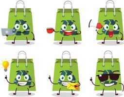 Recycle bag cartoon character with various types of business emoticons vector