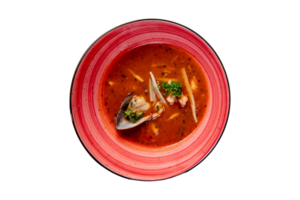 rojo cuenco con mar sopa aislado en un transparente antecedentes png