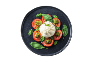 svart tallrik med caprese sallad isolerat på en transparent bakgrund png