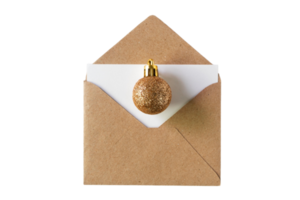 Beige envelope with christmas ball isolated on a transparent background png