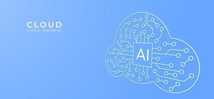 Artificial intelligence with human brain circuit electric background. Digital futuristic big data and machine learning. vector banner art illustration.