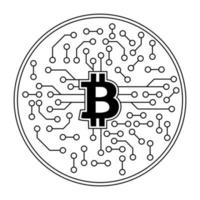 Bitcoin cryptocurrency with circuit breaker of blockchain technology. Digital money decentralization. Vector art illustration