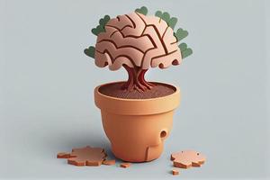brain shaped plant growing from terracotta pot whimsical photo