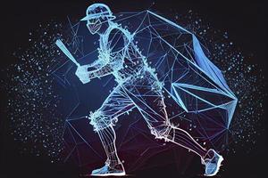 Abstract baseball player from particles, lines and triangles on blue background. All elements on a separate layers photo