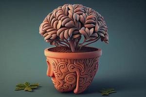 brain shaped plant growing from terracotta pot whimsical photo