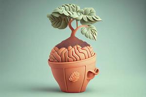 brain shaped plant growing from terracotta pot whimsical photo