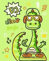 Vector illustration of funny dinosaur cartoon with disk jockey