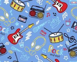 Seamless pattern vector of hand drawn musical instrument, music elements cartoon